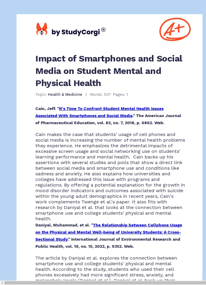 Impact of Smartphones and Social Media on Student Mental and Physical Health. Page 1