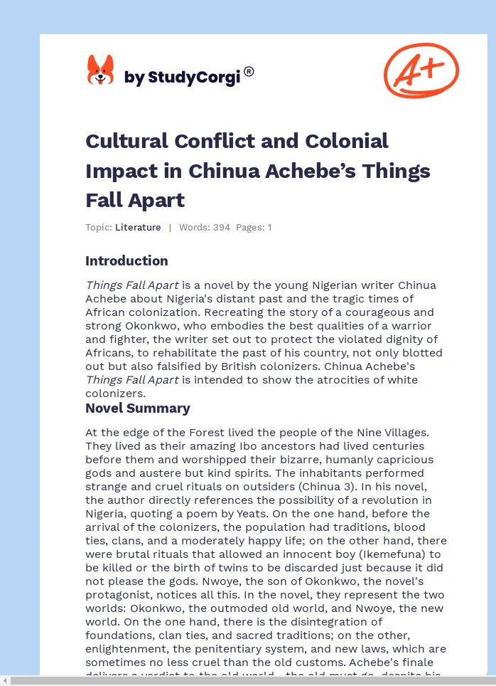 Cultural Conflict and Colonial Impact in Chinua Achebe’s Things Fall Apart. Page 1