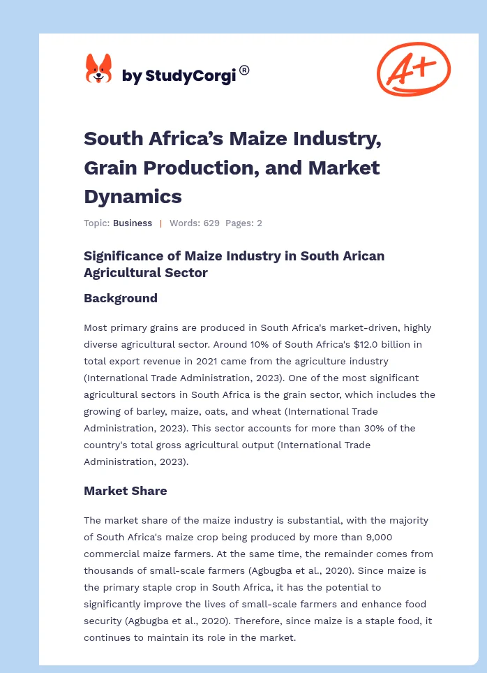 South Africa’s Maize Industry, Grain Production, and Market Dynamics. Page 1