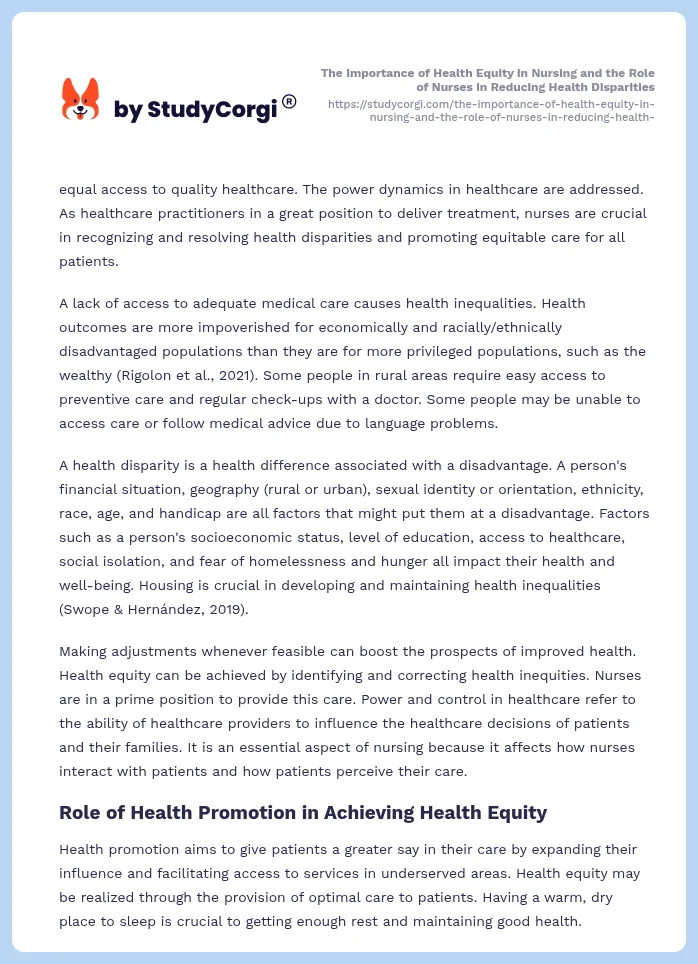 The Importance of Health Equity in Nursing and the Role of Nurses in Reducing Health Disparities. Page 2
