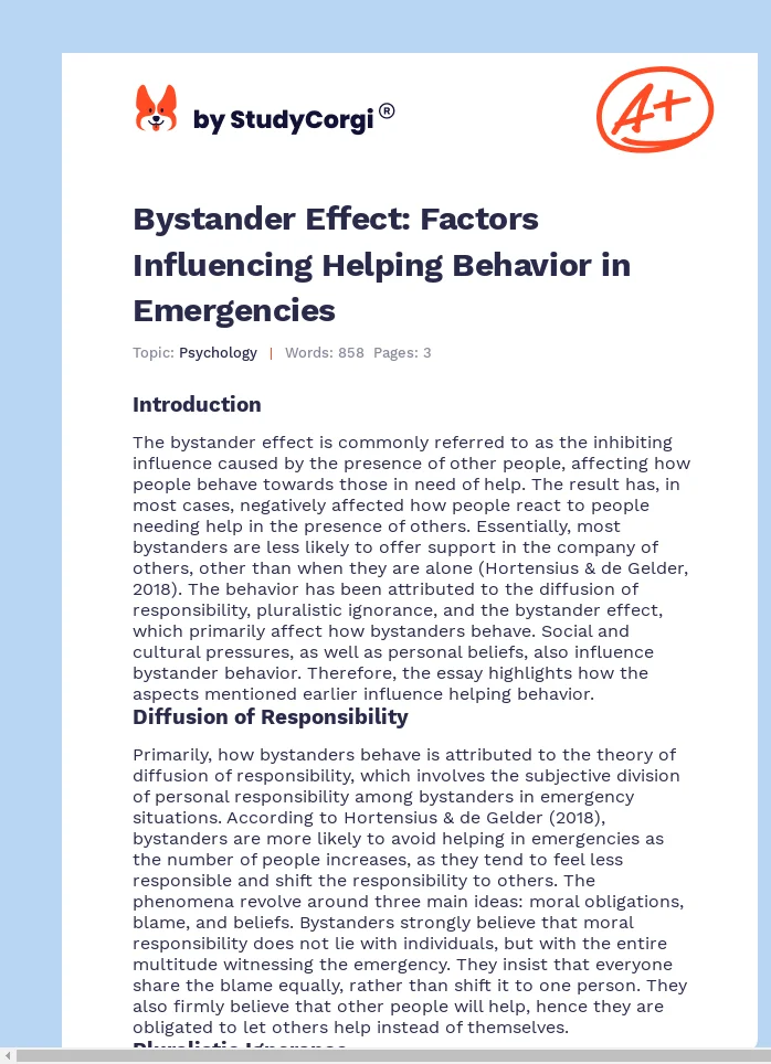 Bystander Effect: Factors Influencing Helping Behavior in Emergencies. Page 1