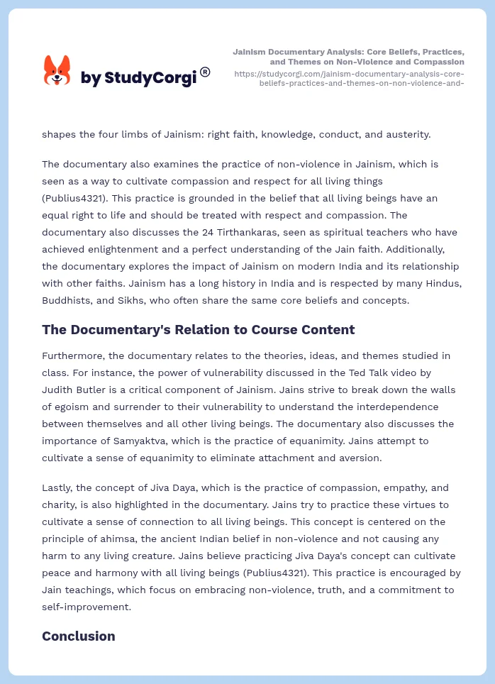 Jainism Documentary Analysis: Core Beliefs, Practices, and Themes on Non-Violence and Compassion. Page 2