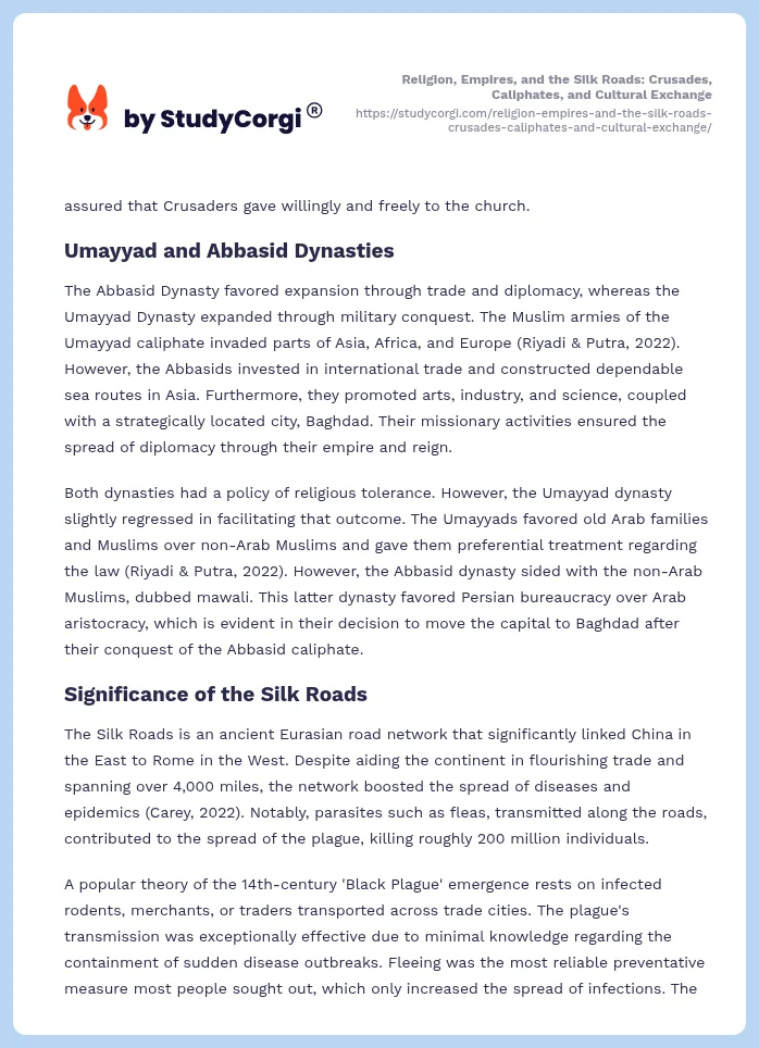 Religion, Empires, and the Silk Roads: Crusades, Caliphates, and Cultural Exchange. Page 2