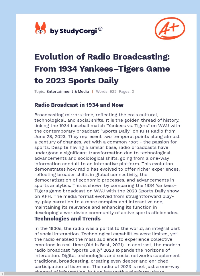 Evolution of Radio Broadcasting: From 1934 Yankees–Tigers Game to 2023 Sports Daily. Page 1