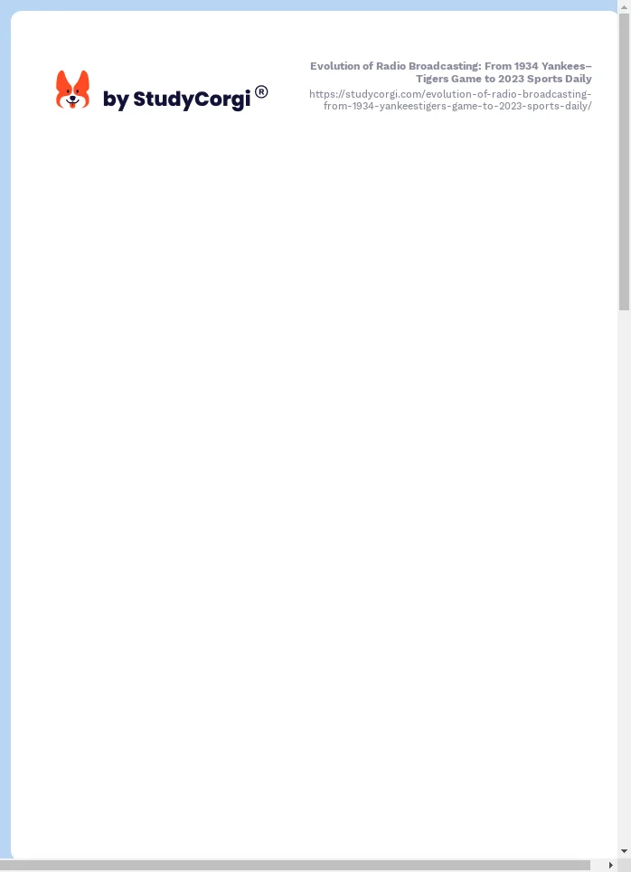 Evolution of Radio Broadcasting: From 1934 Yankees–Tigers Game to 2023 Sports Daily. Page 2