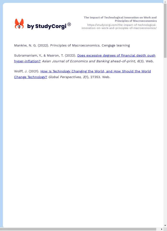 The Impact of Technological Innovation on Work and Principles of Macroeconomics. Page 2