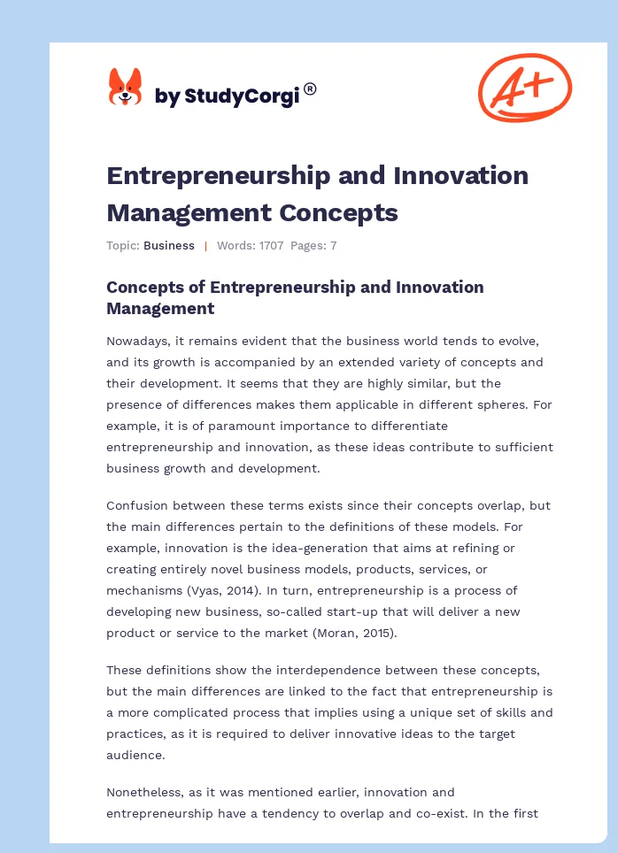Entrepreneurship and Innovation Management Concepts. Page 1