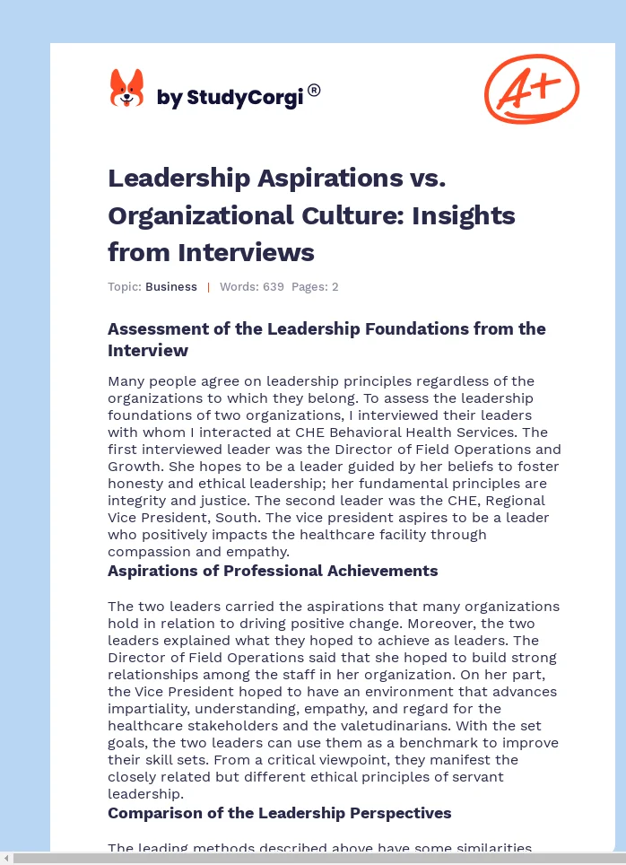 Leadership Aspirations vs. Organizational Culture: Insights from Interviews. Page 1