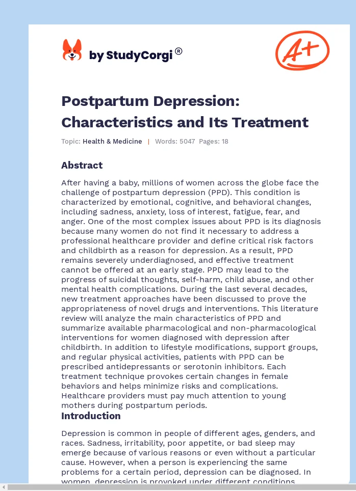 Postpartum Depression: Characteristics and Its Treatment. Page 1