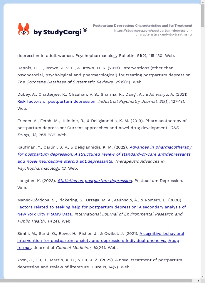 Postpartum Depression: Characteristics and Its Treatment. Page 2