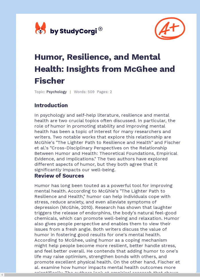 Humor, Resilience, and Mental Health: Insights from McGhee and Fischer. Page 1