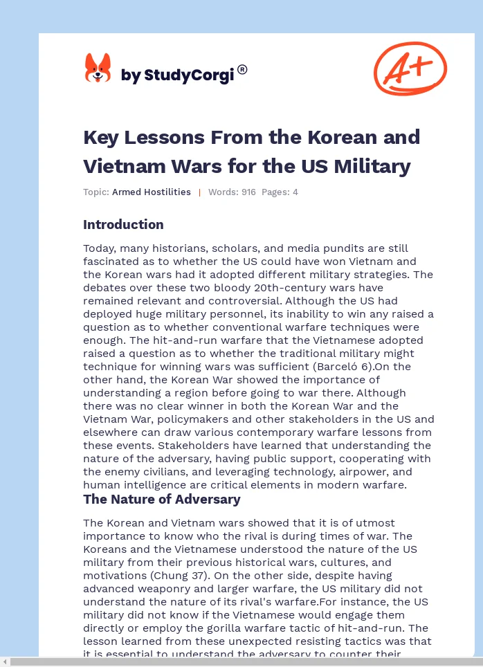 Key Lessons From the Korean and Vietnam Wars for the US Military. Page 1