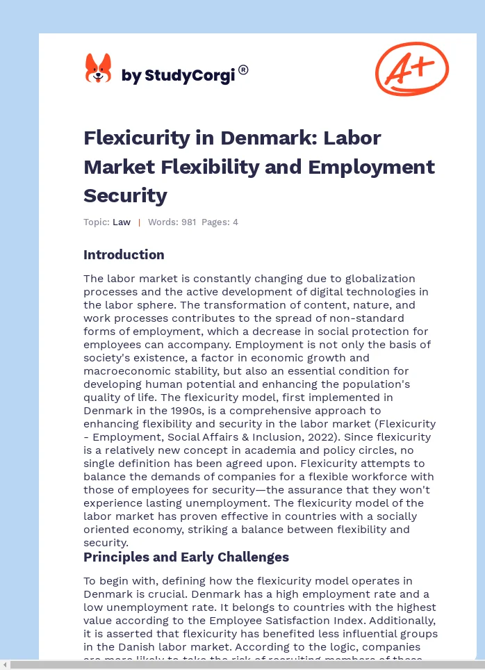 Flexicurity in Denmark: Labor Market Flexibility and Employment Security. Page 1