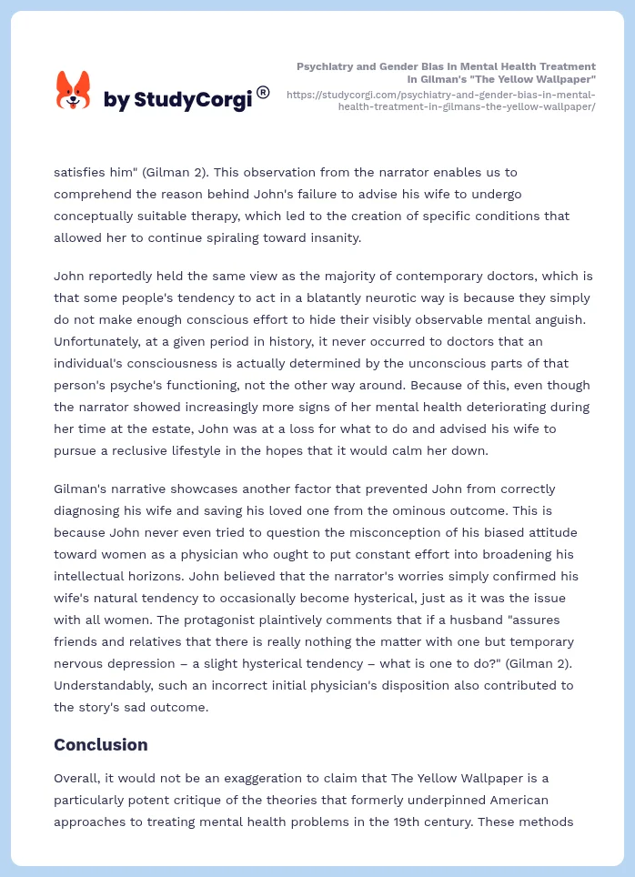 Psychiatry and Gender Bias in Mental Health Treatment in Gilman's "The Yellow Wallpaper". Page 2