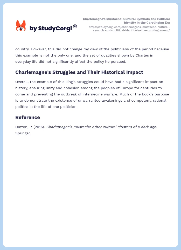Charlemagne’s Mustache: Cultural Symbols and Political Identity in the Carolingian Era. Page 2