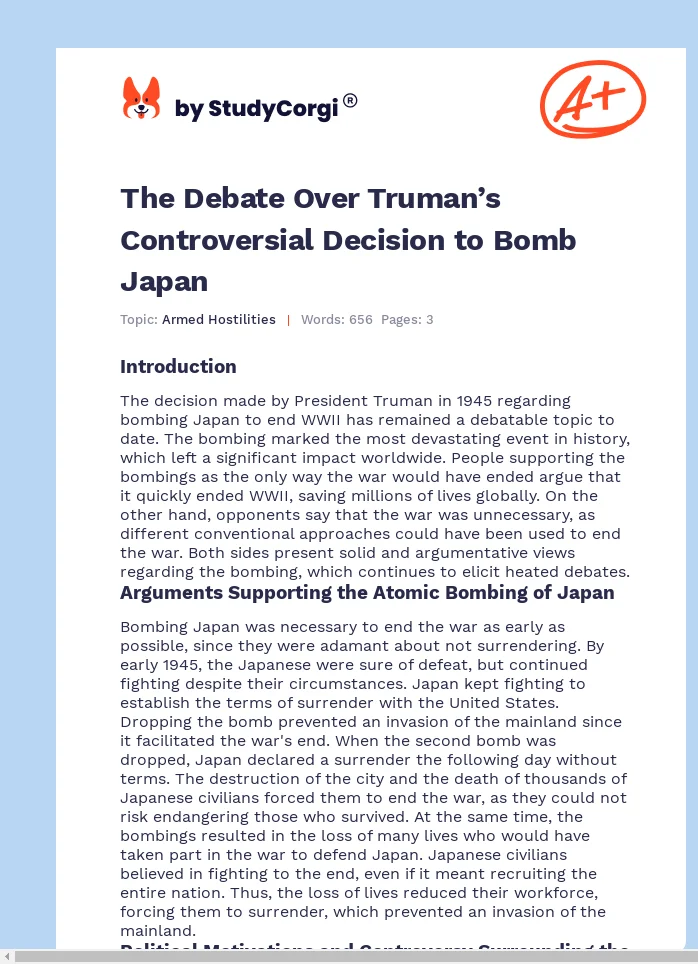The Debate Over Truman’s Controversial Decision to Bomb Japan. Page 1