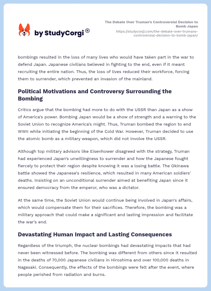 The Debate Over Truman’s Controversial Decision to Bomb Japan. Page 2