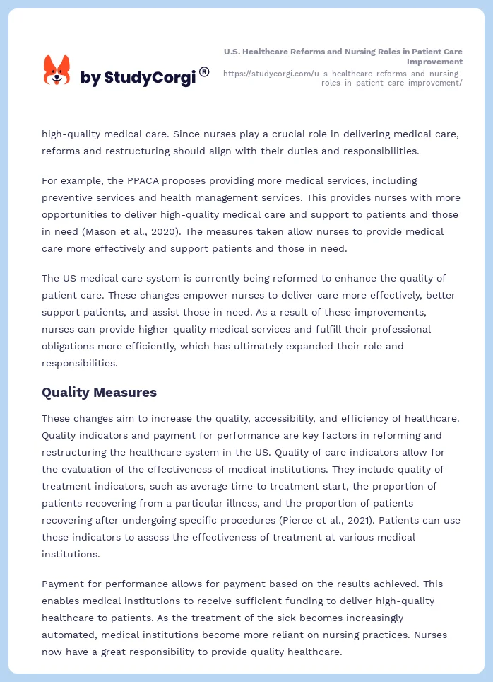 U.S. Healthcare Reforms and Nursing Roles in Patient Care Improvement. Page 2