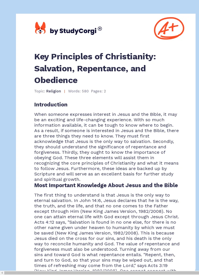 Key Principles of Christianity: Salvation, Repentance, and Obedience. Page 1