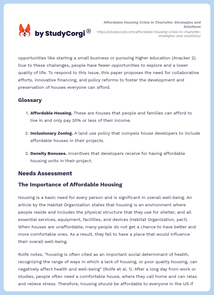 Affordable Housing Crisis in Charlotte: Strategies and Solutions. Page 2