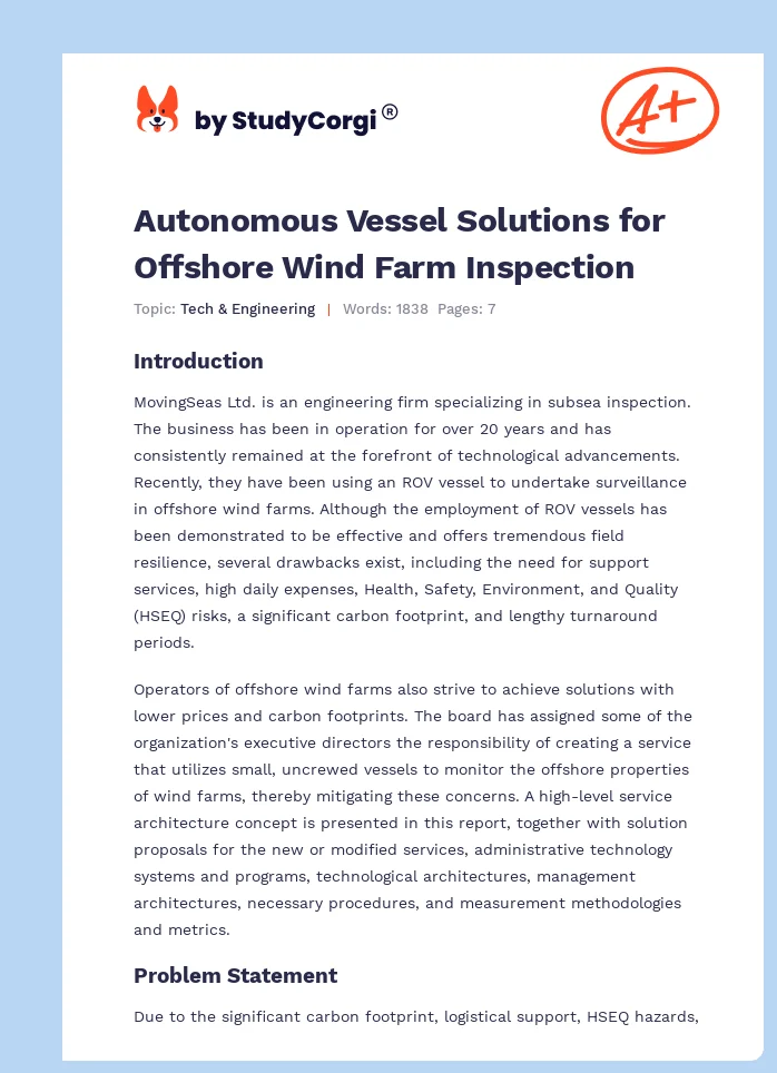 Autonomous Vessel Solutions for Offshore Wind Farm Inspection. Page 1