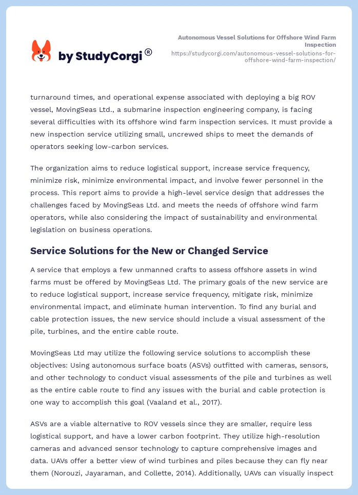 Autonomous Vessel Solutions for Offshore Wind Farm Inspection. Page 2