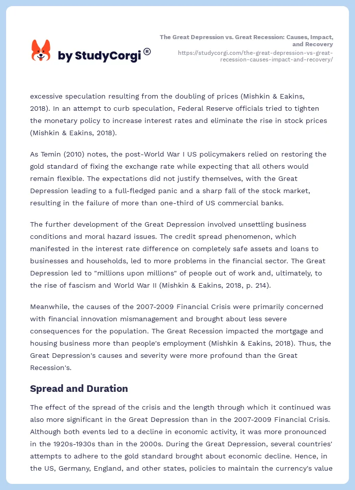 The Great Depression vs. Great Recession: Causes, Impact, and Recovery. Page 2