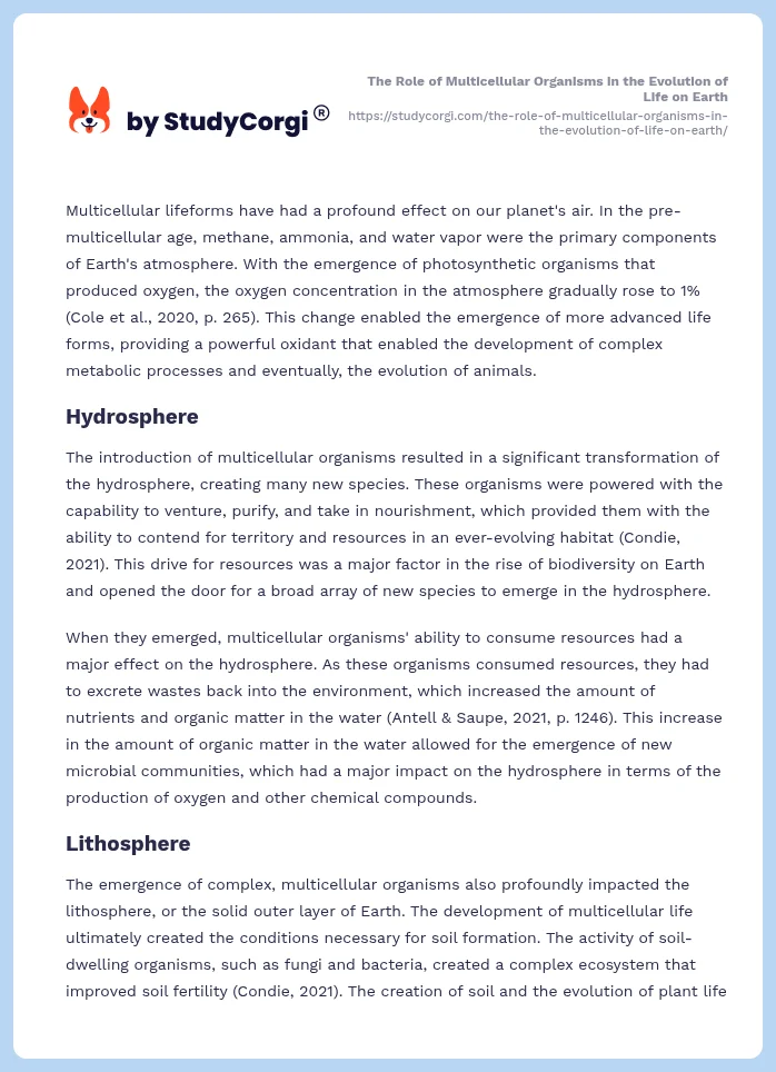 The Role of Multicellular Organisms in the Evolution of Life on Earth. Page 2