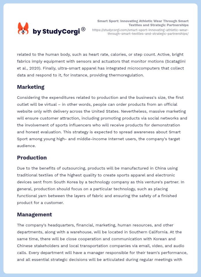 Smart Sport: Innovating Athletic Wear Through Smart Textiles and Strategic Partnerships. Page 2