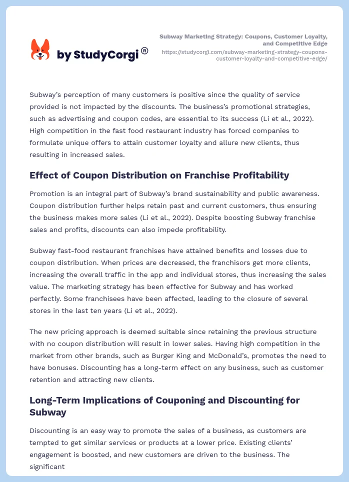 Subway Marketing Strategy: Coupons, Customer Loyalty, and Competitive Edge. Page 2