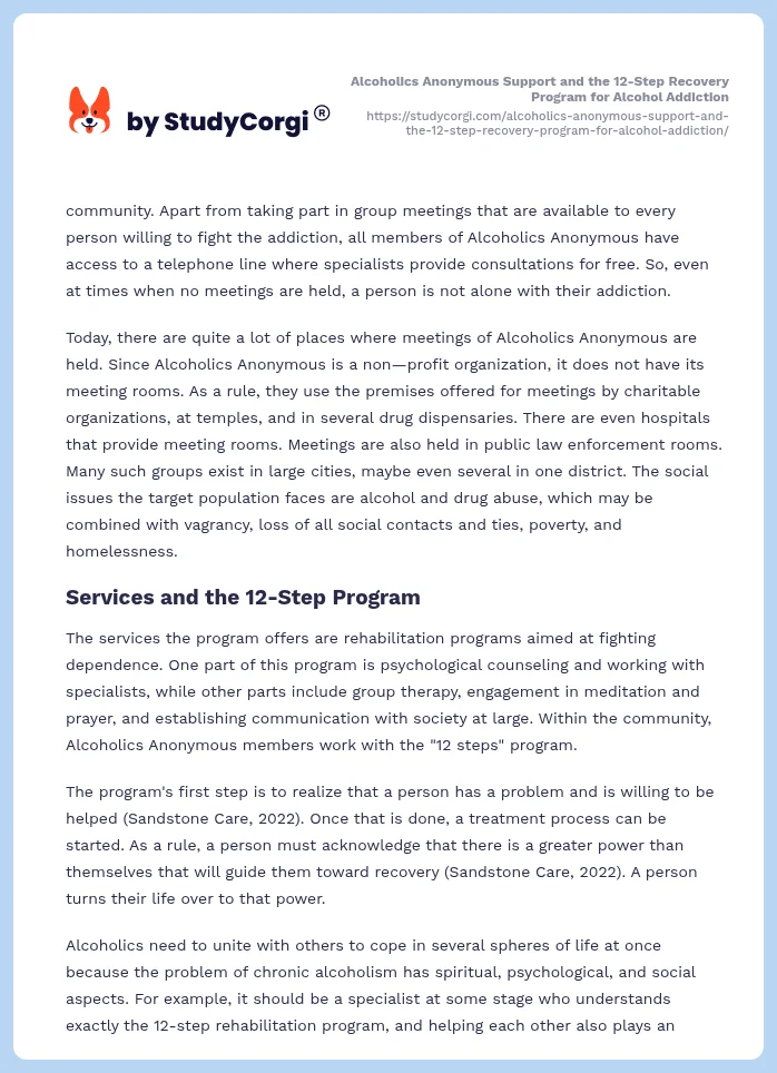 Alcoholics Anonymous Support and the 12-Step Recovery Program for Alcohol Addiction. Page 2
