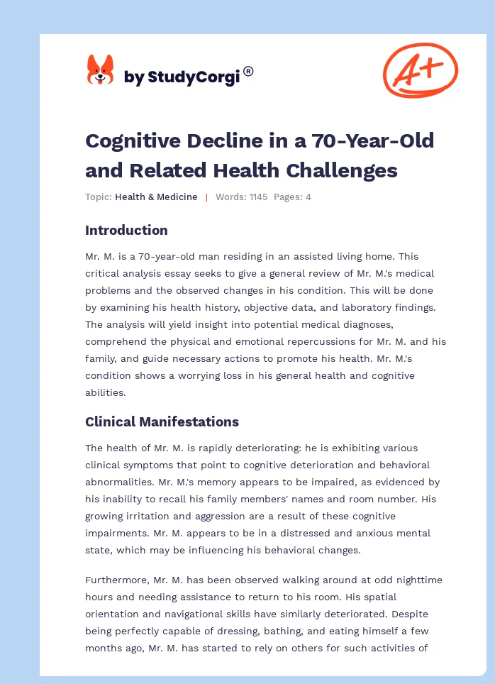 Cognitive Decline in a 70-Year-Old and Related Health Challenges. Page 1