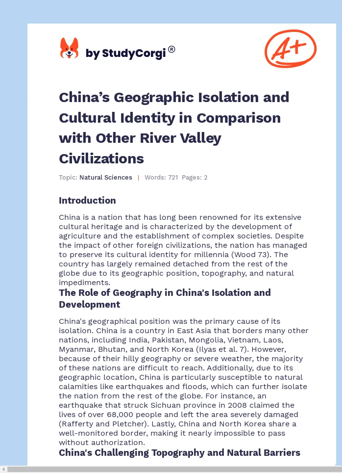 China’s Geographic Isolation and Cultural Identity in Comparison with Other River Valley Civilizations. Page 1
