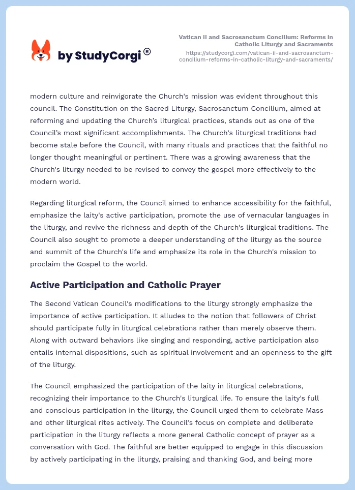 Vatican II and Sacrosanctum Concilium: Reforms in Catholic Liturgy and Sacraments. Page 2