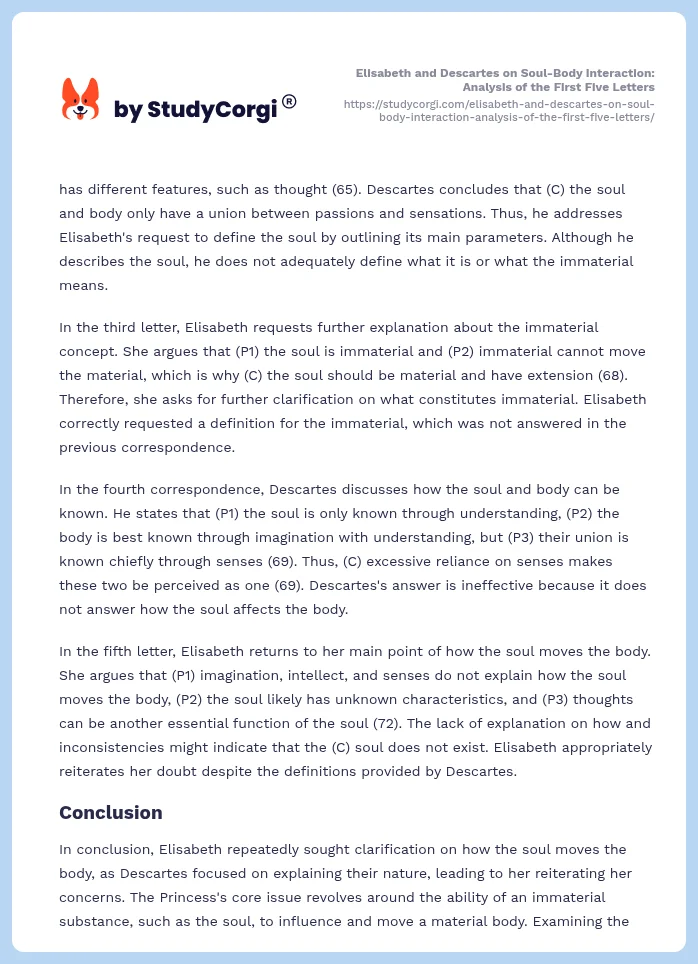 Elisabeth and Descartes on Soul-Body Interaction: Analysis of the First Five Letters. Page 2