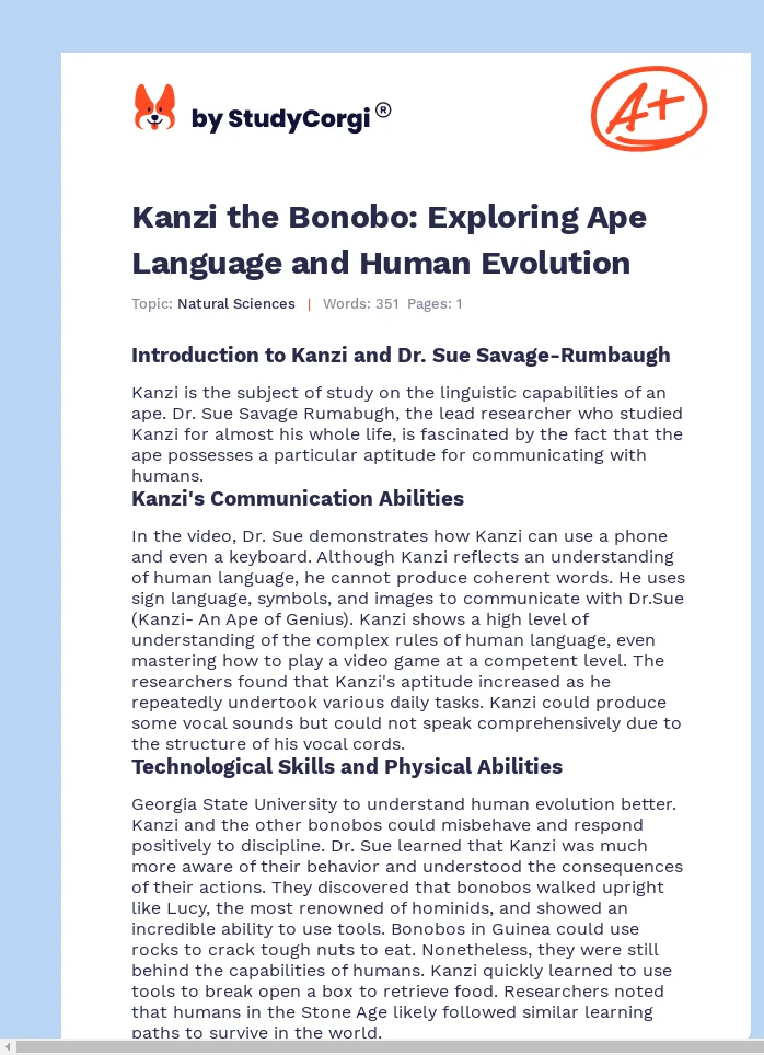 Kanzi the Bonobo: Exploring Ape Language and Human Evolution. Page 1