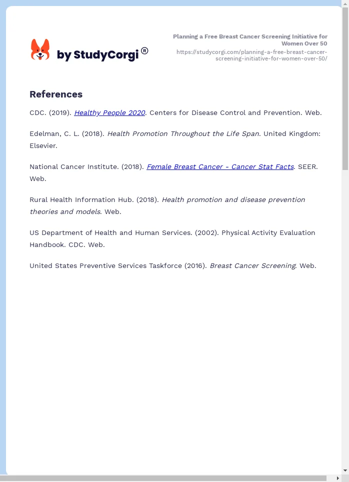 Planning a Free Breast Cancer Screening Initiative for Women Over 50. Page 2