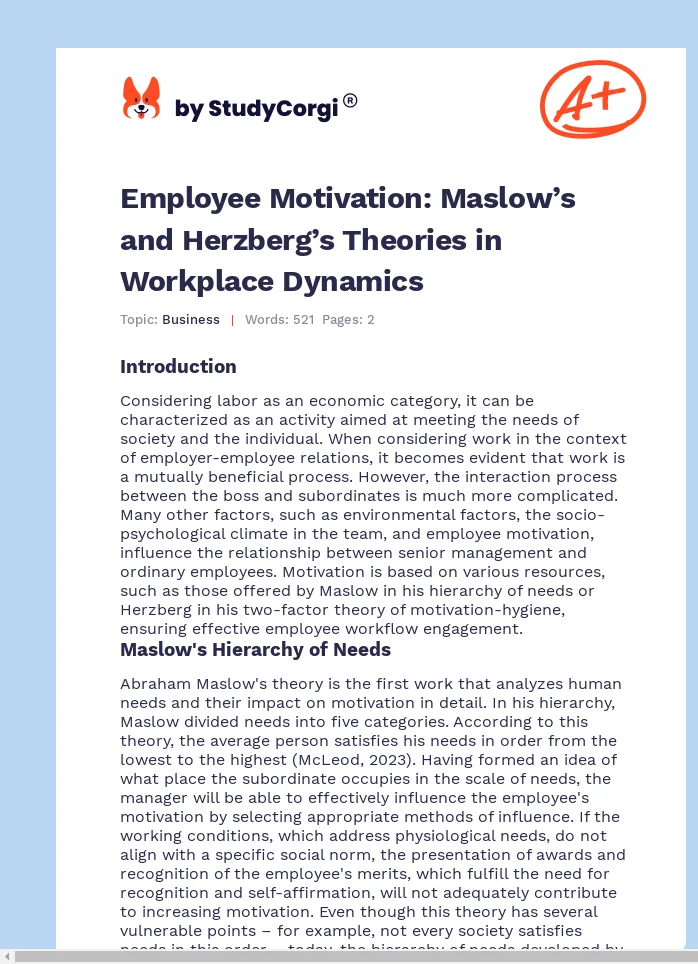 Employee Motivation: Maslow’s and Herzberg’s Theories in Workplace Dynamics. Page 1
