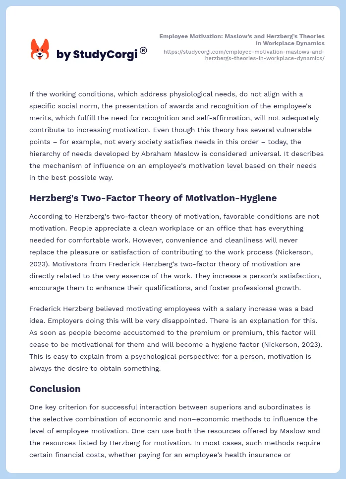 Employee Motivation: Maslow’s and Herzberg’s Theories in Workplace Dynamics. Page 2