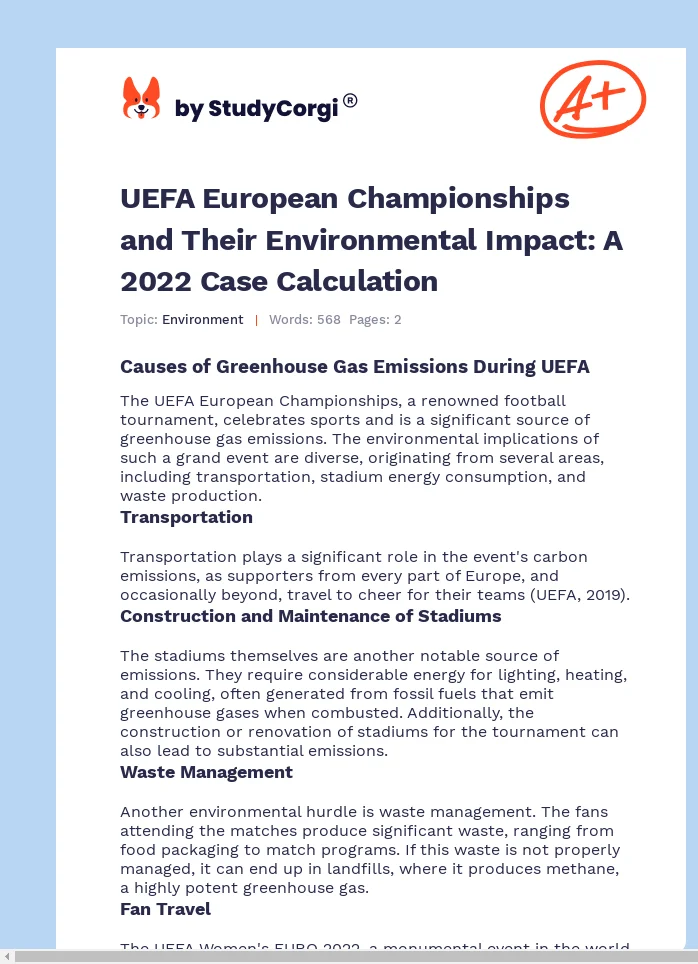 UEFA European Championships and Their Environmental Impact: A 2022 Case Calculation. Page 1