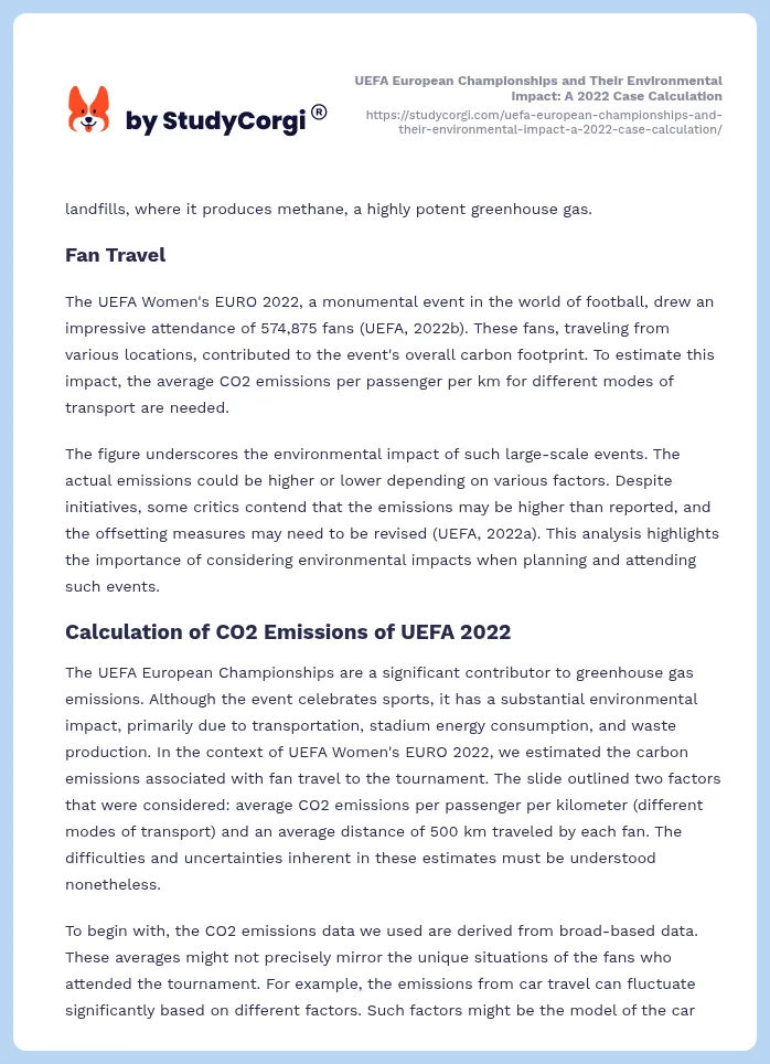 UEFA European Championships and Their Environmental Impact: A 2022 Case Calculation. Page 2