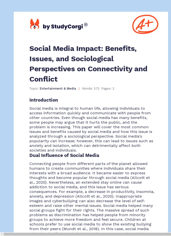 Social Media Impact: Benefits, Issues, and Sociological Perspectives on Connectivity and Conflict. Page 1