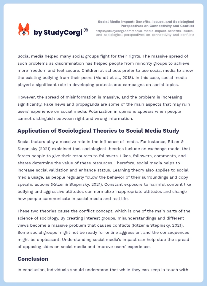 Social Media Impact: Benefits, Issues, and Sociological Perspectives on Connectivity and Conflict. Page 2