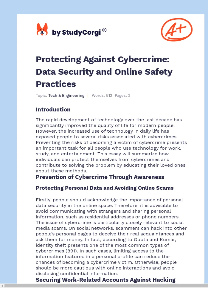 Protecting Against Cybercrime: Data Security and Online Safety Practices. Page 1