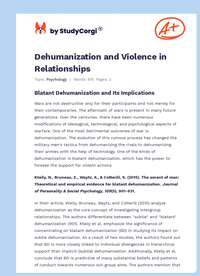 Dehumanization and Violence in Relationships. Page 1
