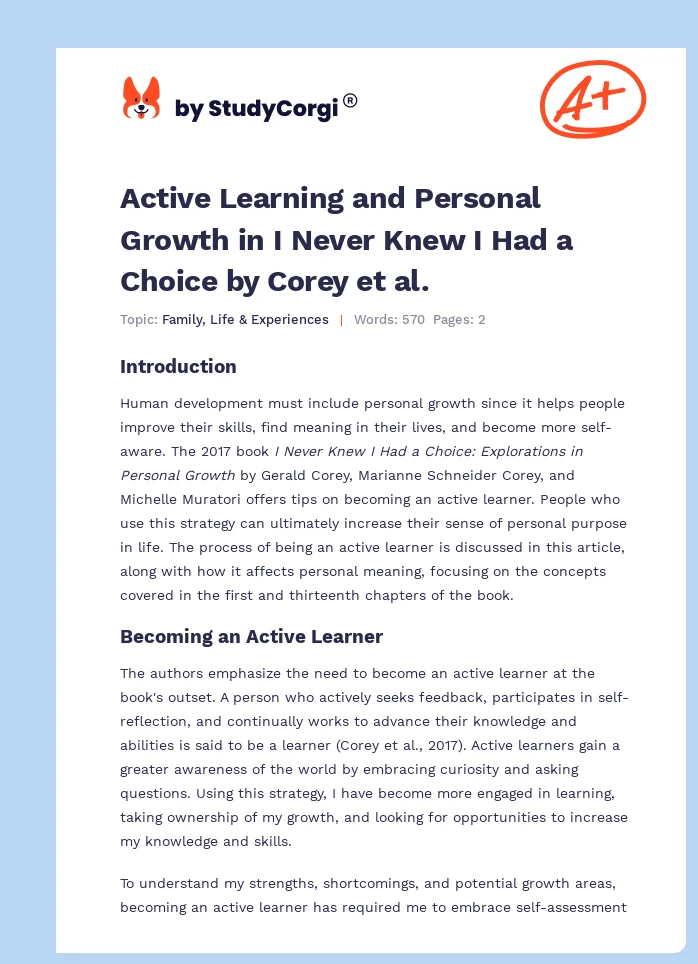 Active Learning and Personal Growth in I Never Knew I Had a Choice by Corey et al.. Page 1