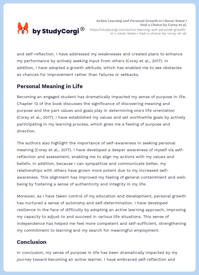 Active Learning and Personal Growth in I Never Knew I Had a Choice by Corey et al.. Page 2