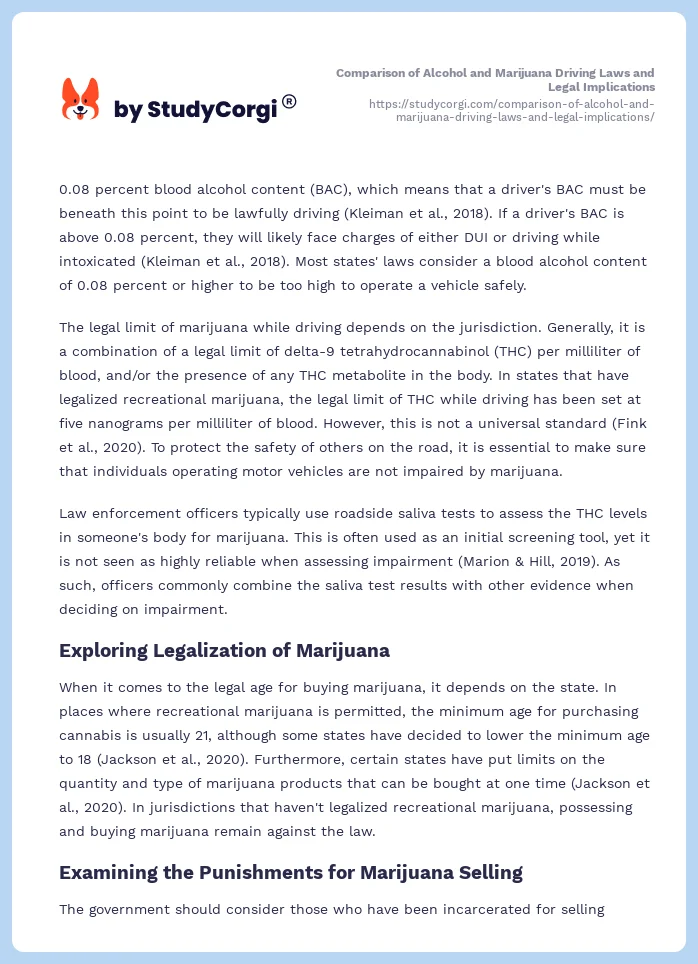 Comparison of Alcohol and Marijuana Driving Laws and Legal Implications. Page 2
