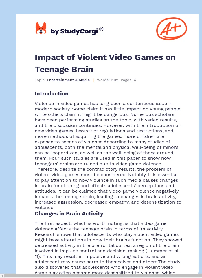 Impact of Violent Video Games on Teenage Brain. Page 1