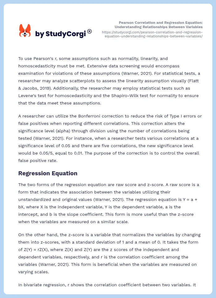 Pearson Correlation and Regression Equation: Understanding Relationships Between Variables. Page 2
